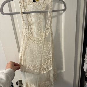 Living Doll Cream Lace Sleeveless Top